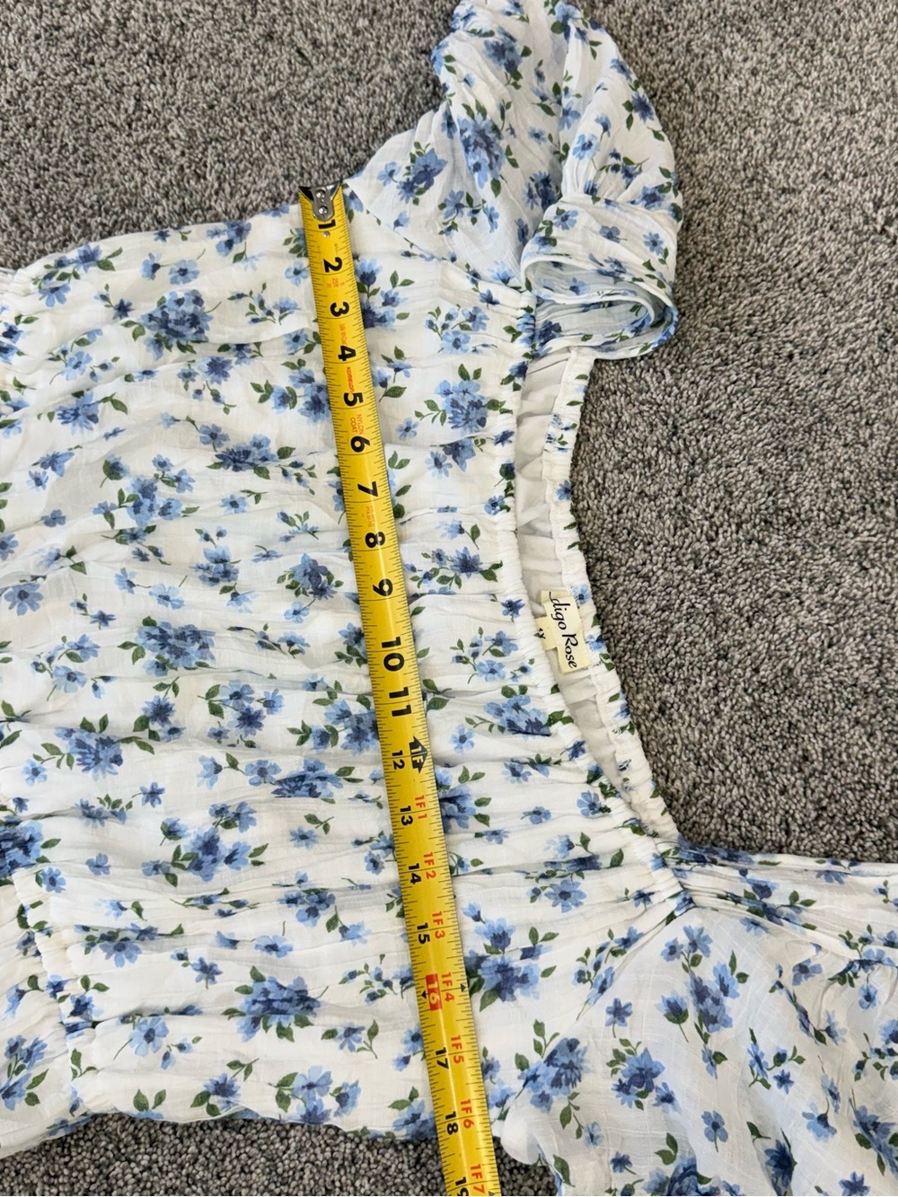Indigo Rose White Blue Floral Tiered Puff Sleeve Midi Romantic Dress Women’s 1X - Picture 8 of 12